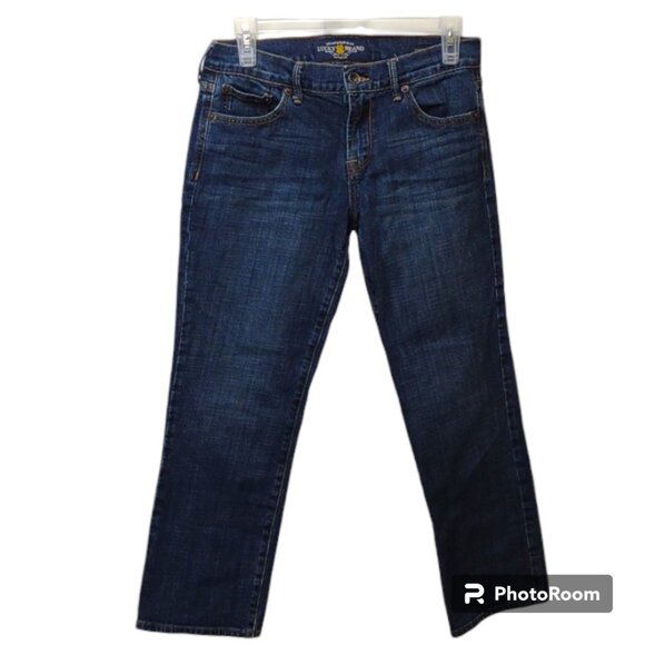 Lucky Brand Sweet'N Crop 5 Pocket Stretch Distressed Low Rise Crop Blue Jeans 4 - Picture 1 of 16